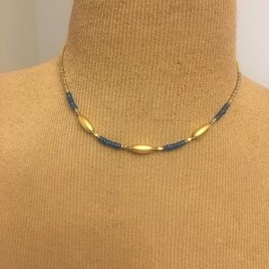Gold and Blue Beaded Necklace